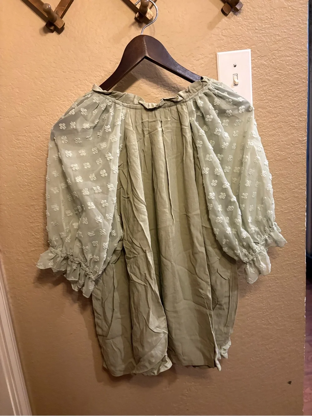 Umgee Sage Green Embroidered Sleeve Button-Front Blouse